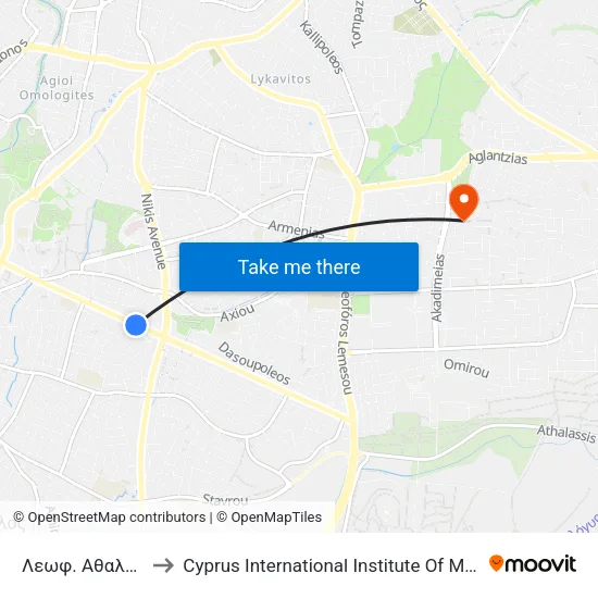 Λεωφ. Αθαλάσσας to Cyprus International Institute Of Management map