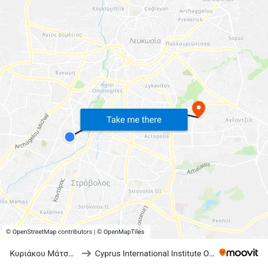 Κυριάκου Μάτση - Ιθάκης to Cyprus International Institute Of Management map