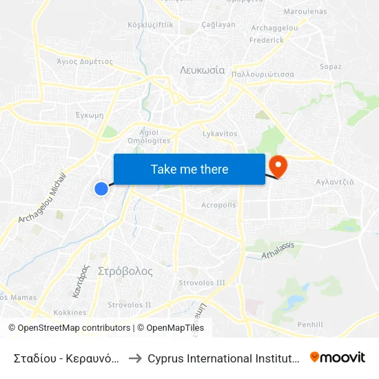 Σταδίου - Κεραυνός Στροβόλου to Cyprus International Institute Of Management map