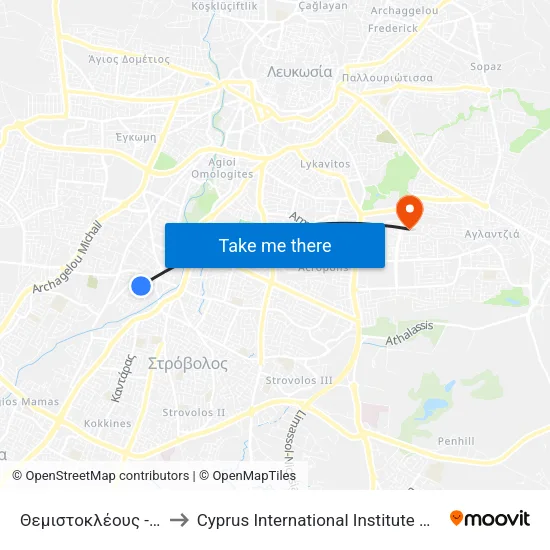 Θεμιστοκλέους - Μουσών to Cyprus International Institute Of Management map