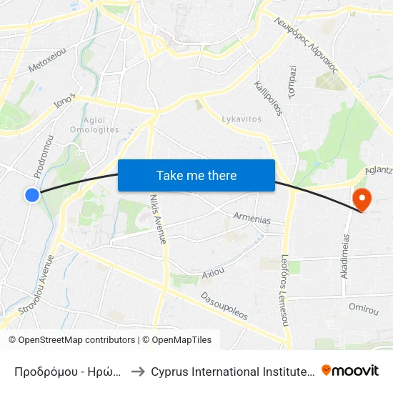 Προδρόμου - Ηρώδου Αττικού to Cyprus International Institute Of Management map