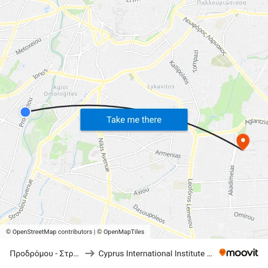 Προδρόμου - Στρατόπεδο 2 to Cyprus International Institute Of Management map