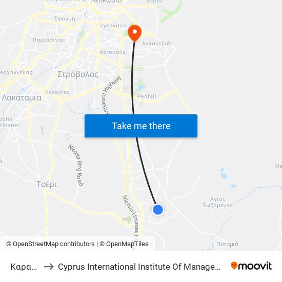 Καραβά to Cyprus International Institute Of Management map
