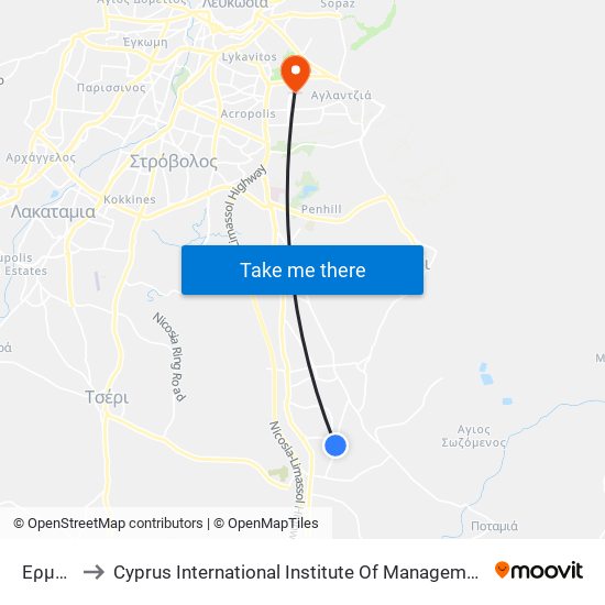 Ερμού to Cyprus International Institute Of Management map