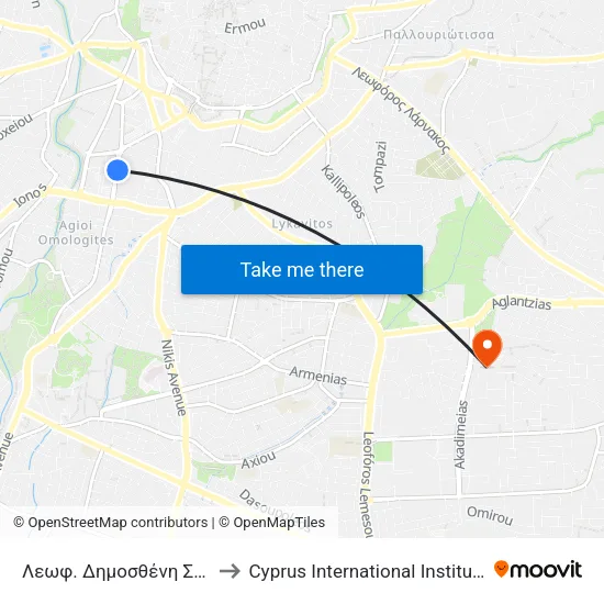 Λεωφ. Δημοσθένη Σεβέρη - Σκύρου to Cyprus International Institute Of Management map