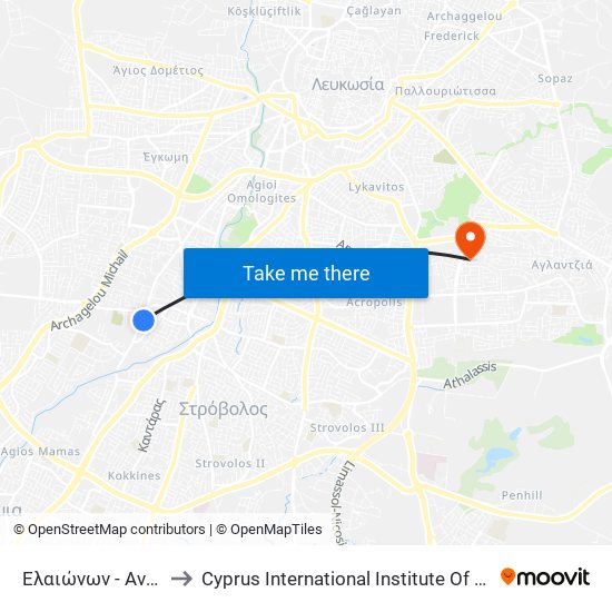 Ελαιώνων - Ανοίξεως to Cyprus International Institute Of Management map