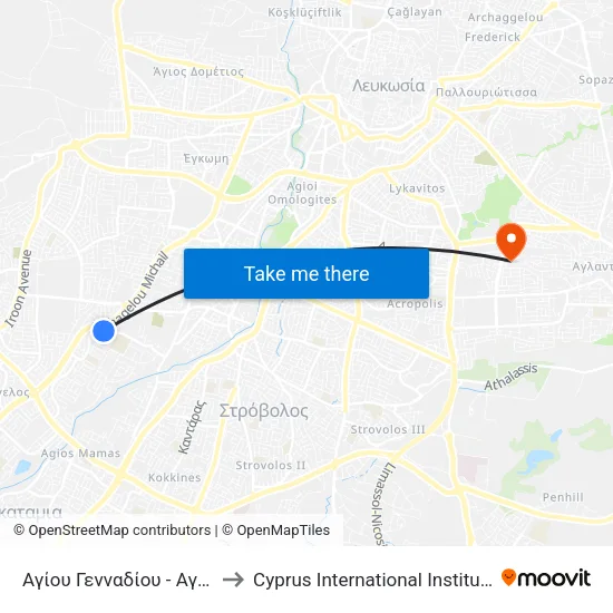 Αγίου Γενναδίου - Αγίου Ανδρόνικου to Cyprus International Institute Of Management map