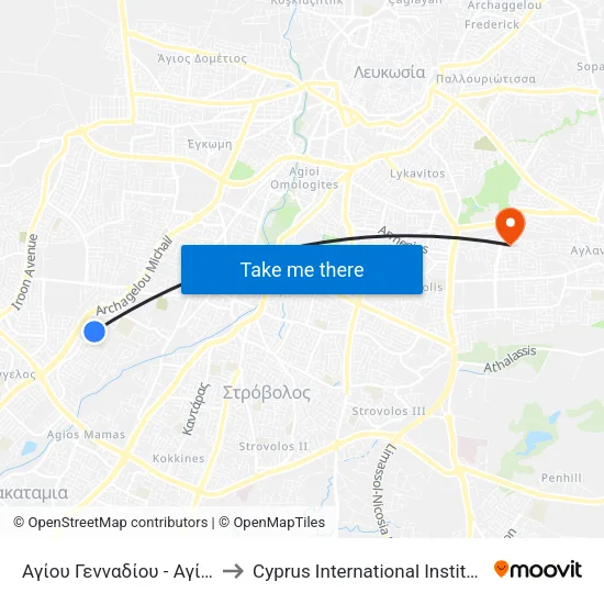 Αγίου Γενναδίου - Αγίου Αυγουστίνου to Cyprus International Institute Of Management map