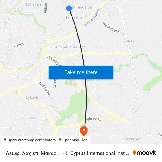 Λεωφ. Αρχιεπ. Μακαρίου Γ - Στρυμώνος to Cyprus International Institute Of Management map