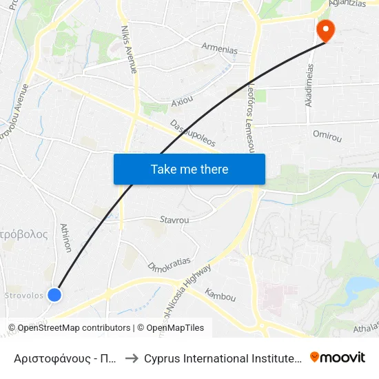 Αριστοφάνους - Πτολεμαΐδος to Cyprus International Institute Of Management map