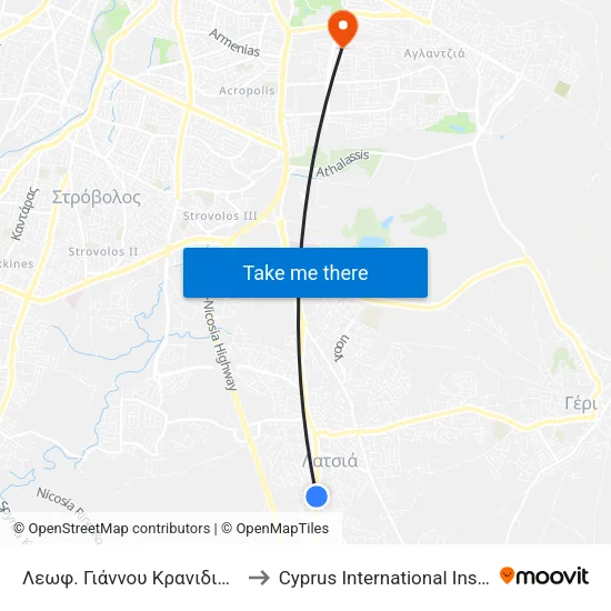 Λεωφ. Γιάννου Κρανιδιώτη - Μιχαήλ Καραολή to Cyprus International Institute Of Management map