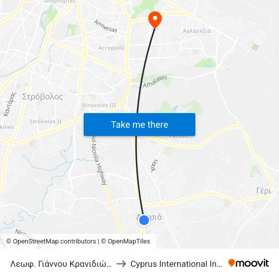 Λεωφ. Γιάννου Κρανιδιώτη - Διονυσίου Σολωμού to Cyprus International Institute Of Management map