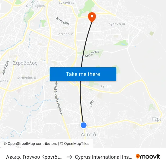 Λεωφ. Γιάννου Κρανιδιώτη - Αγίου Γεωργίου to Cyprus International Institute Of Management map