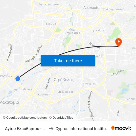 Αγίου Ελευθερίου - Αγίου Λαζάρου to Cyprus International Institute Of Management map