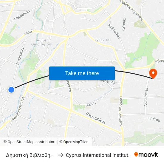 Δημοτική Βιβλιοθήκη Στροβόλου to Cyprus International Institute Of Management map