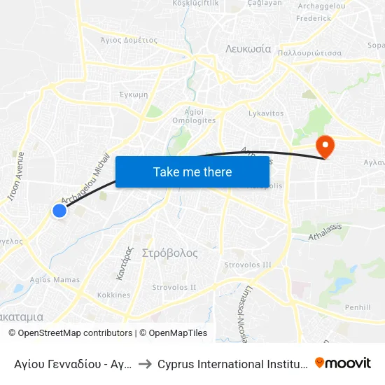 Αγίου Γενναδίου - Αγίου Αμβροσίου to Cyprus International Institute Of Management map