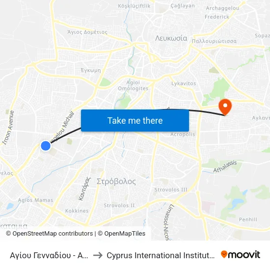 Αγίου Γενναδίου - Αγίου Αλεξίου to Cyprus International Institute Of Management map