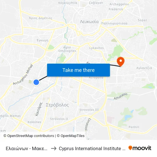 Ελαιώνων - Μακεδονίτισσης to Cyprus International Institute Of Management map