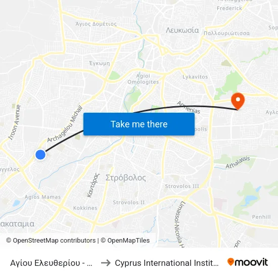 Αγίου Ελευθερίου - Αγίου Γενναδίου to Cyprus International Institute Of Management map