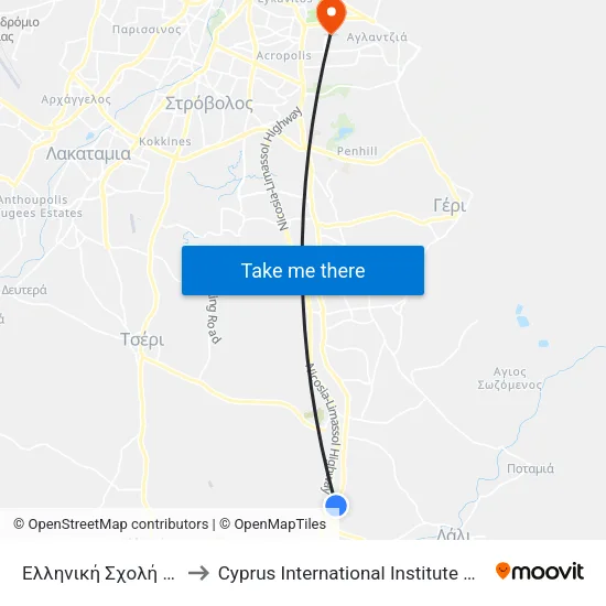 Ελληνική Σχολή Φόρουμ 1 to Cyprus International Institute Of Management map