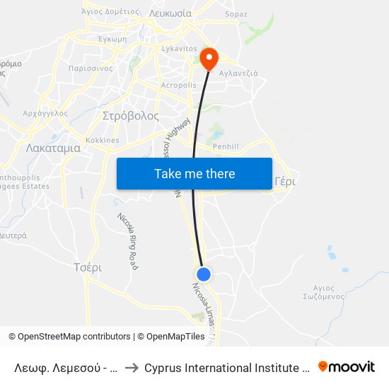 Λεωφ. Λεμεσού - Ελευσίνος to Cyprus International Institute Of Management map