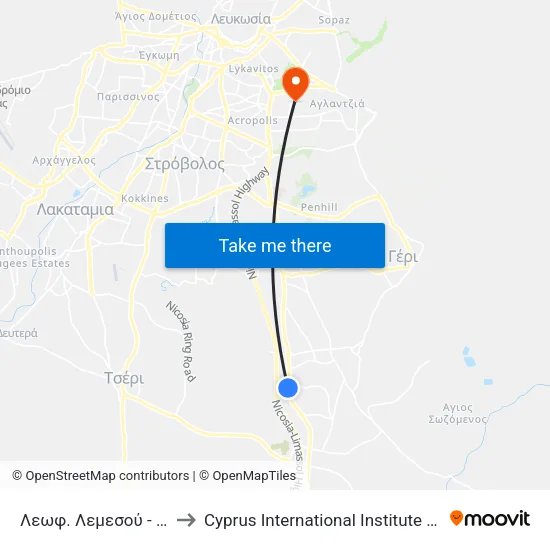 Λεωφ. Λεμεσού - Ελευσίνος to Cyprus International Institute Of Management map