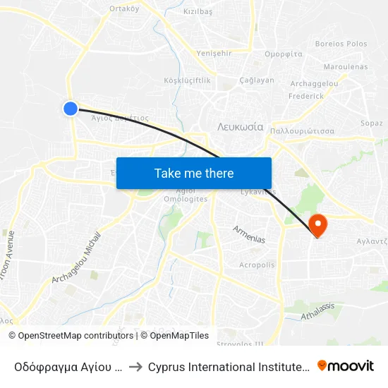 Οδόφραγμα Αγίου Δομετίου 2 to Cyprus International Institute Of Management map