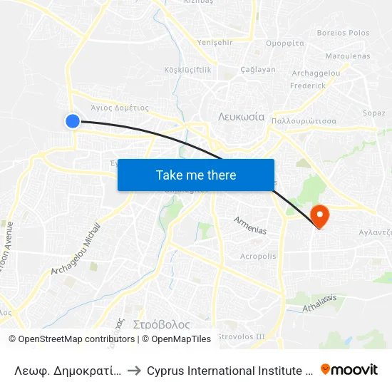 Λεωφ. Δημοκρατίας - Άμμου to Cyprus International Institute Of Management map