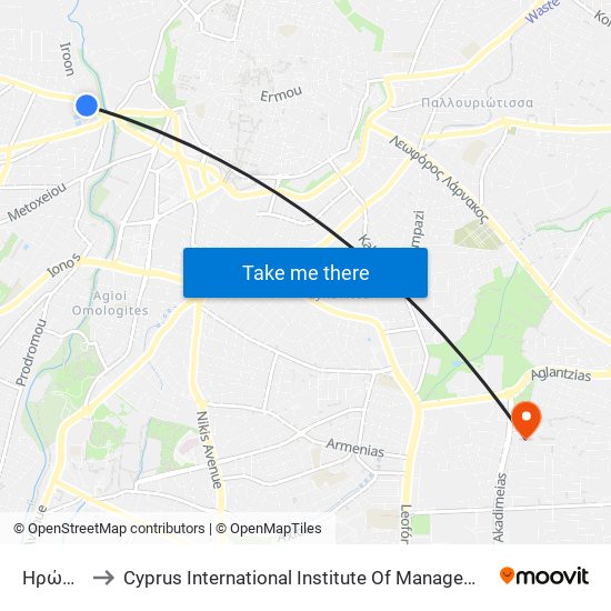 Ηρώων to Cyprus International Institute Of Management map
