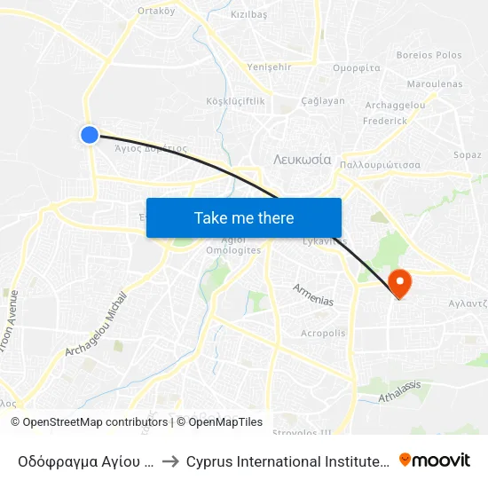 Οδόφραγμα Αγίου Δομετίου 1 to Cyprus International Institute Of Management map
