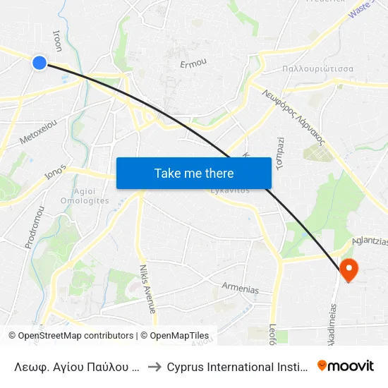 Λεωφ. Αγίου Παύλου - Φίλιου Ζαννέτου to Cyprus International Institute Of Management map