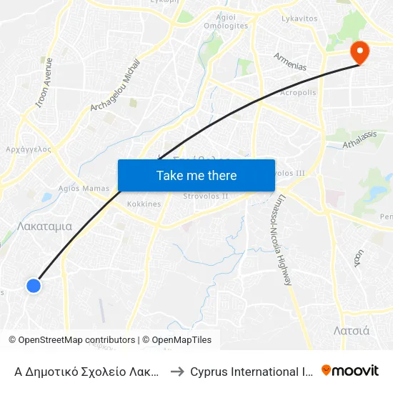 Α Δημοτικό Σχολείο Λακατάμειας - Αγ. Παρασκευής 2 to Cyprus International Institute Of Management map