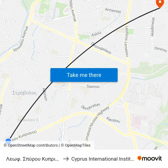 Λεωφ. Σπύρου Κυπριανού - Αρσακείου to Cyprus International Institute Of Management map