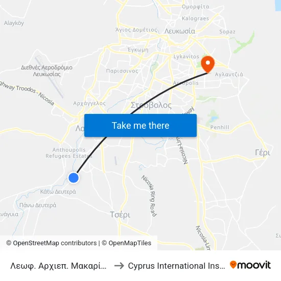 Λεωφ. Αρχιεπ. Μακαρίου Γ - Λίμνη Στράκκα 2 to Cyprus International Institute Of Management map