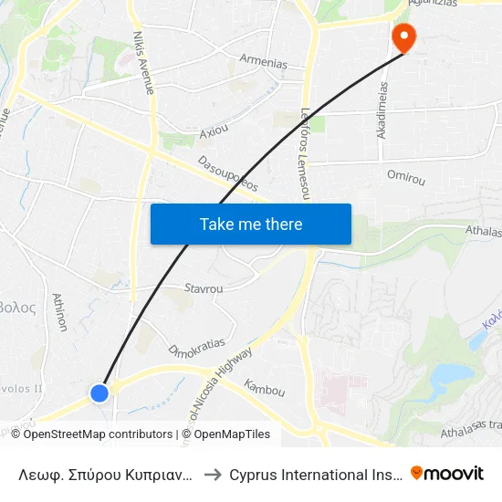 Λεωφ. Σπύρου Κυπριανού - Ιωσήφ Χατζιωσήφ to Cyprus International Institute Of Management map