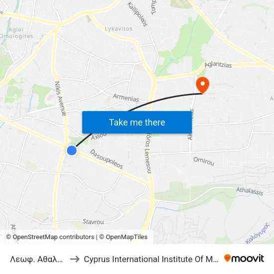 Λεωφ. Αθαλάσσας to Cyprus International Institute Of Management map