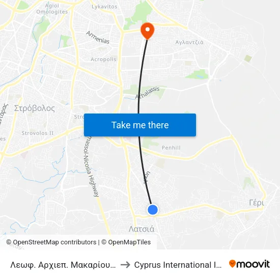 Λεωφ. Αρχιεπ. Μακαρίου Γ - Παναγίας Μελανδρίνας to Cyprus International Institute Of Management map