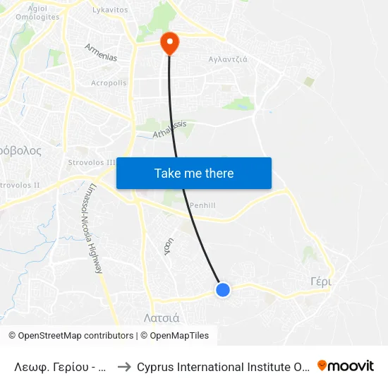 Λεωφ. Γερίου - Μαζερών to Cyprus International Institute Of Management map