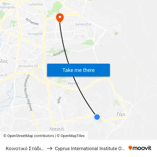 Κοινοτικό Στάδιο Γερίου to Cyprus International Institute Of Management map