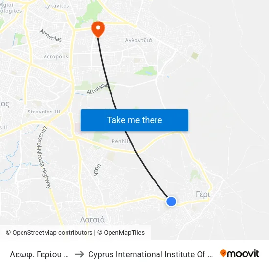 Λεωφ. Γερίου - Ασπίς to Cyprus International Institute Of Management map