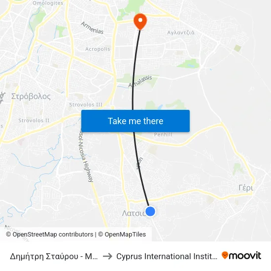 Δημήτρη Σταύρου - Μιχαήλ Κουτσόφτα to Cyprus International Institute Of Management map