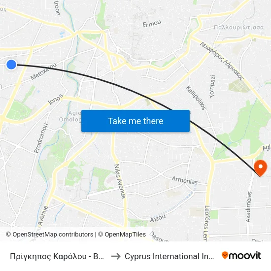 Πρίγκηπος Καρόλου - Βασιλέως Κωνσταντίνου to Cyprus International Institute Of Management map