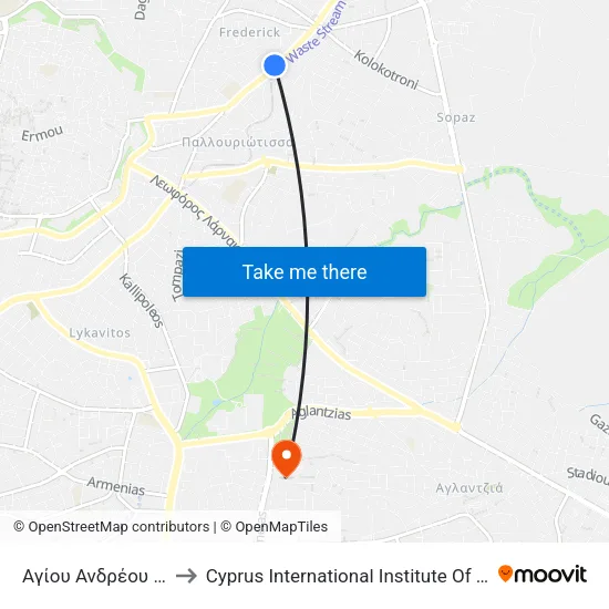 Αγίου Ανδρέου - Τήλου to Cyprus International Institute Of Management map