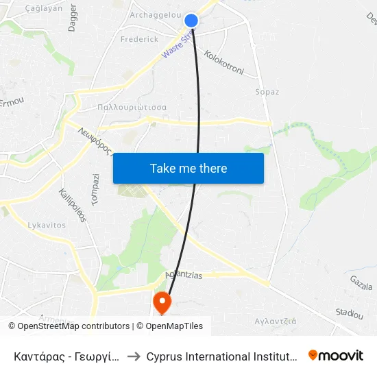 Καντάρας - Γεωργίου Ζαχαρίου to Cyprus International Institute Of Management map