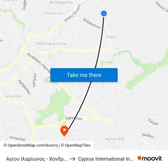 Αγίου Ιλαρίωνος - Χονδρική Αγορά Λευκωσίας 2 to Cyprus International Institute Of Management map