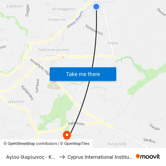 Αγίου Ιλαρίωνος - Κόμβος Σοπάζ 2 to Cyprus International Institute Of Management map