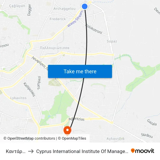 Καντάρας to Cyprus International Institute Of Management map