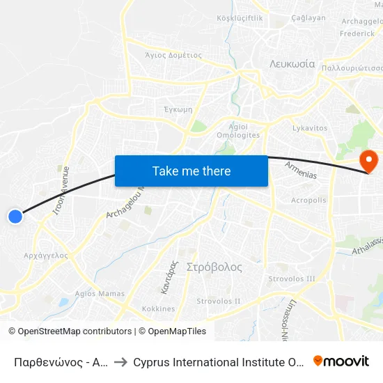 Παρθενώνος - Ασπασίας to Cyprus International Institute Of Management map