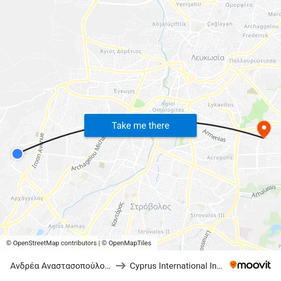 Ανδρέα Αναστασοπούλου - Στέφανου Γιαννακού to Cyprus International Institute Of Management map