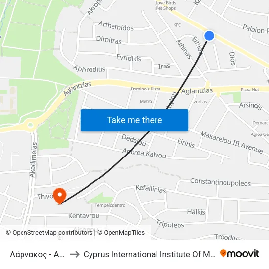 Λάρνακος - Αθηνάς to Cyprus International Institute Of Management map